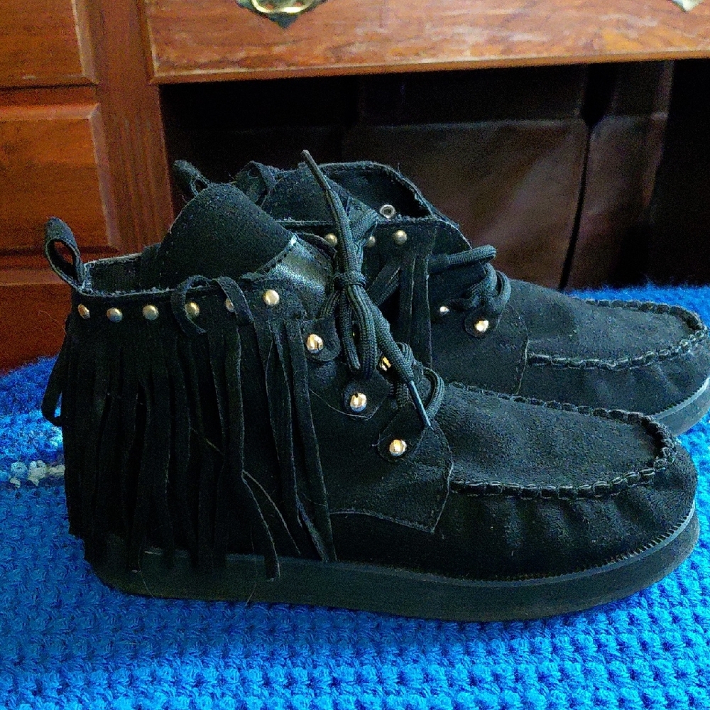 Black Fringe Ankle Booties